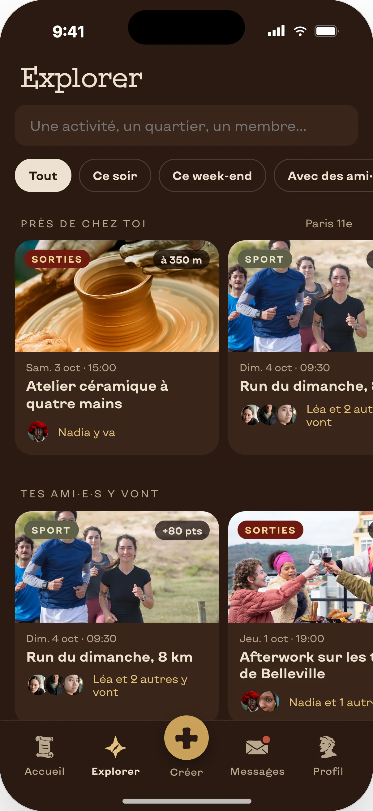 Application Affeli, écran explorer