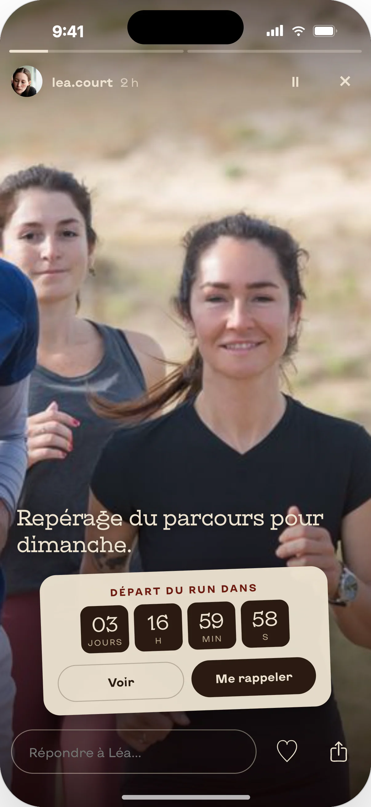 Application Affeli, écran story d'activité