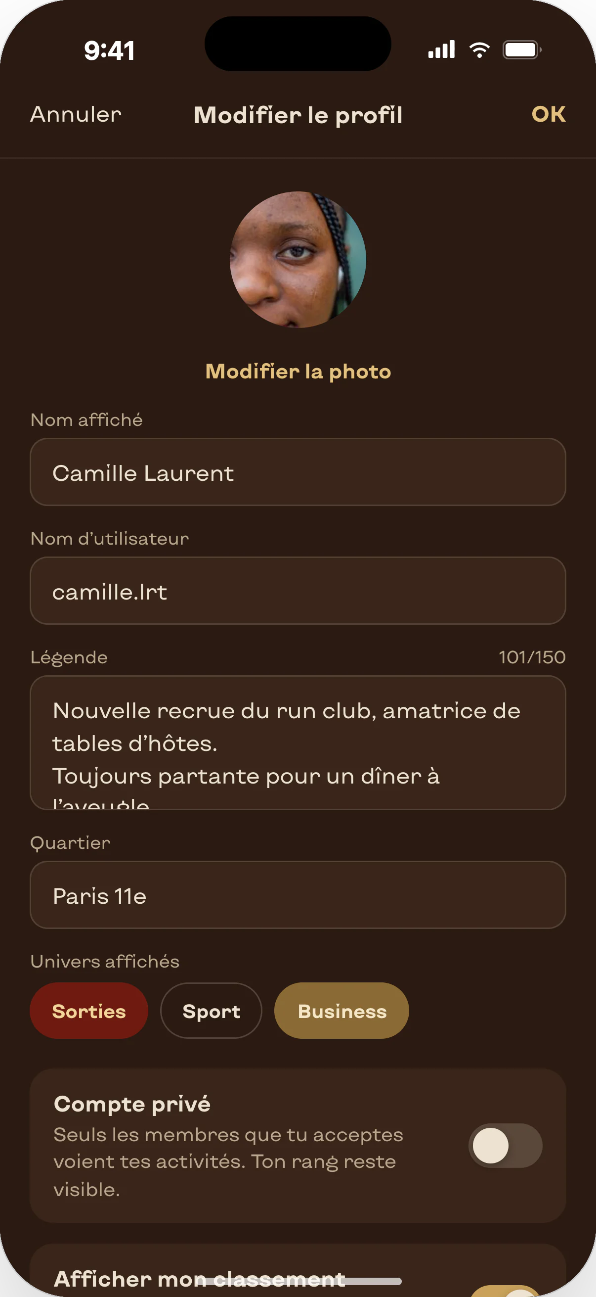 Modifier le profil