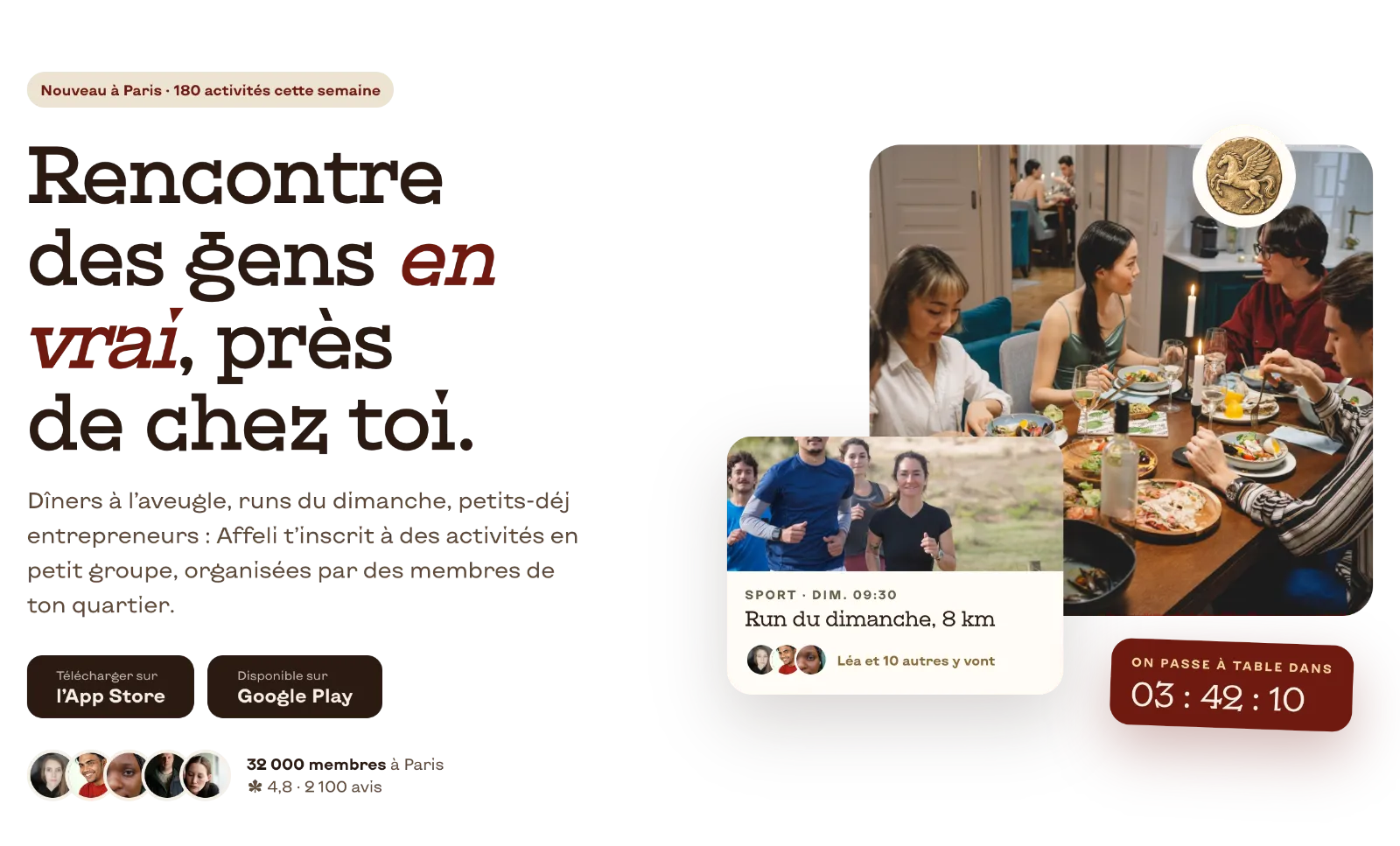 Site web Affeli, haut de page avec le menu