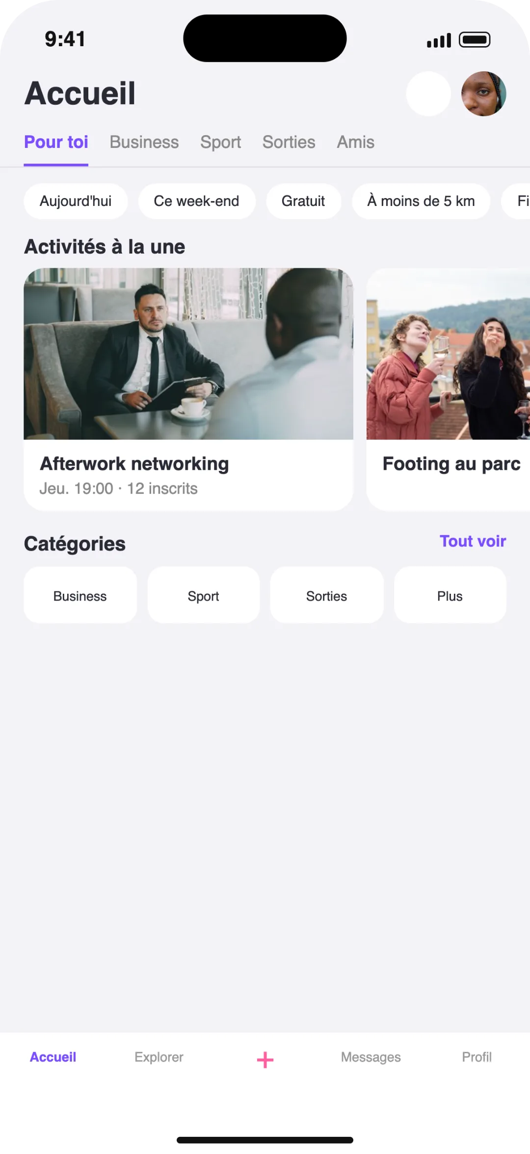 Écran d'accueil de l'application Sortiz avant la refonte UX/UI