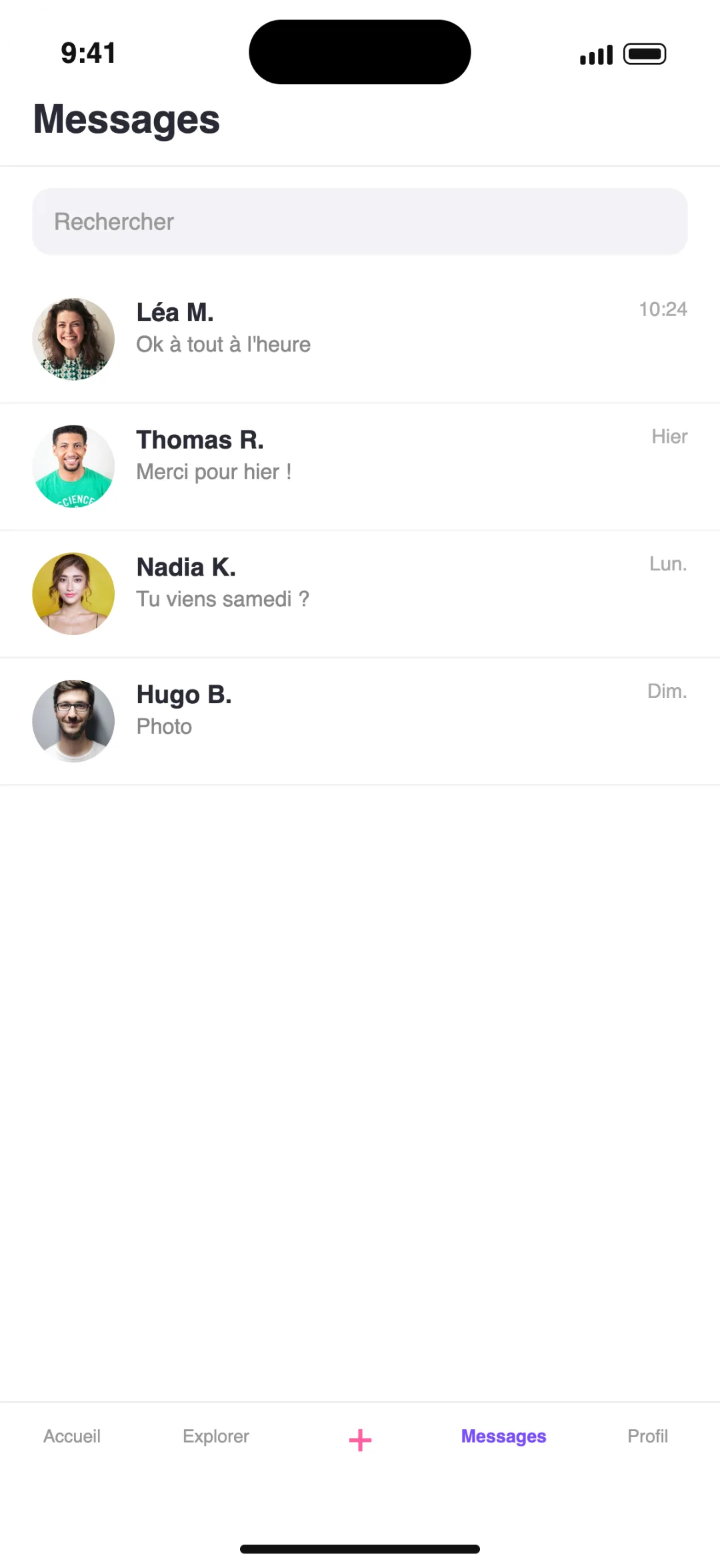 Messagerie de l'application Sortiz avant la refonte UX/UI