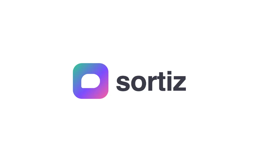 Ancien logo Sortiz, une bulle et un nom en police par défaut sur dégradé
