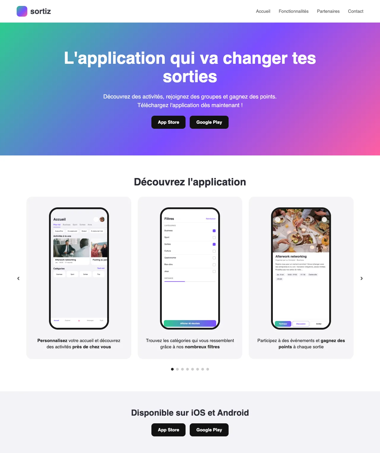 Page d'accueil du site web Sortiz avant la refonte
