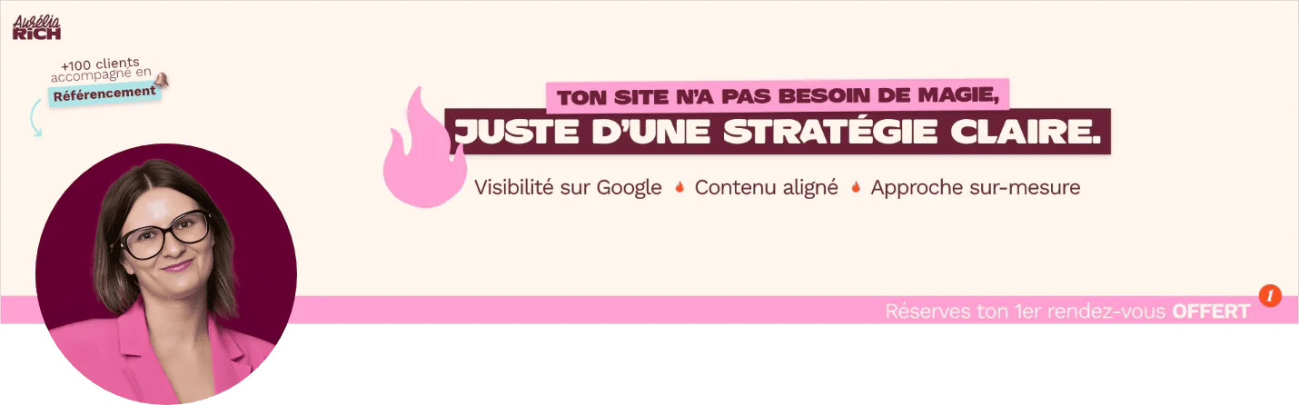 Bannière LinkedIn Aurélia Rich : ton site n'a pas besoin de magie, juste d'une stratégie claire