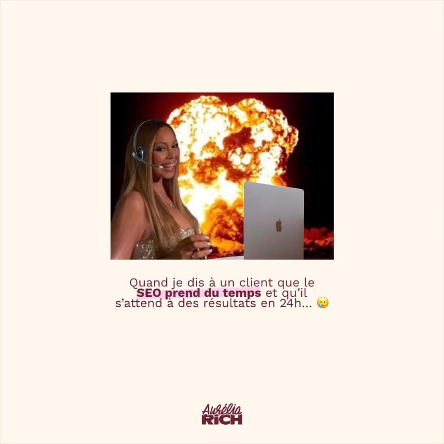 Post Instagram Aurélia Rich, mème : quand un client attend des résultats SEO en 24 h