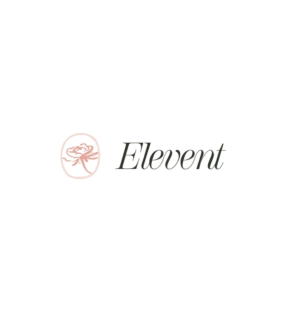 Logo horizontal Elevent Studio, emblème rose poudré et logotype noir