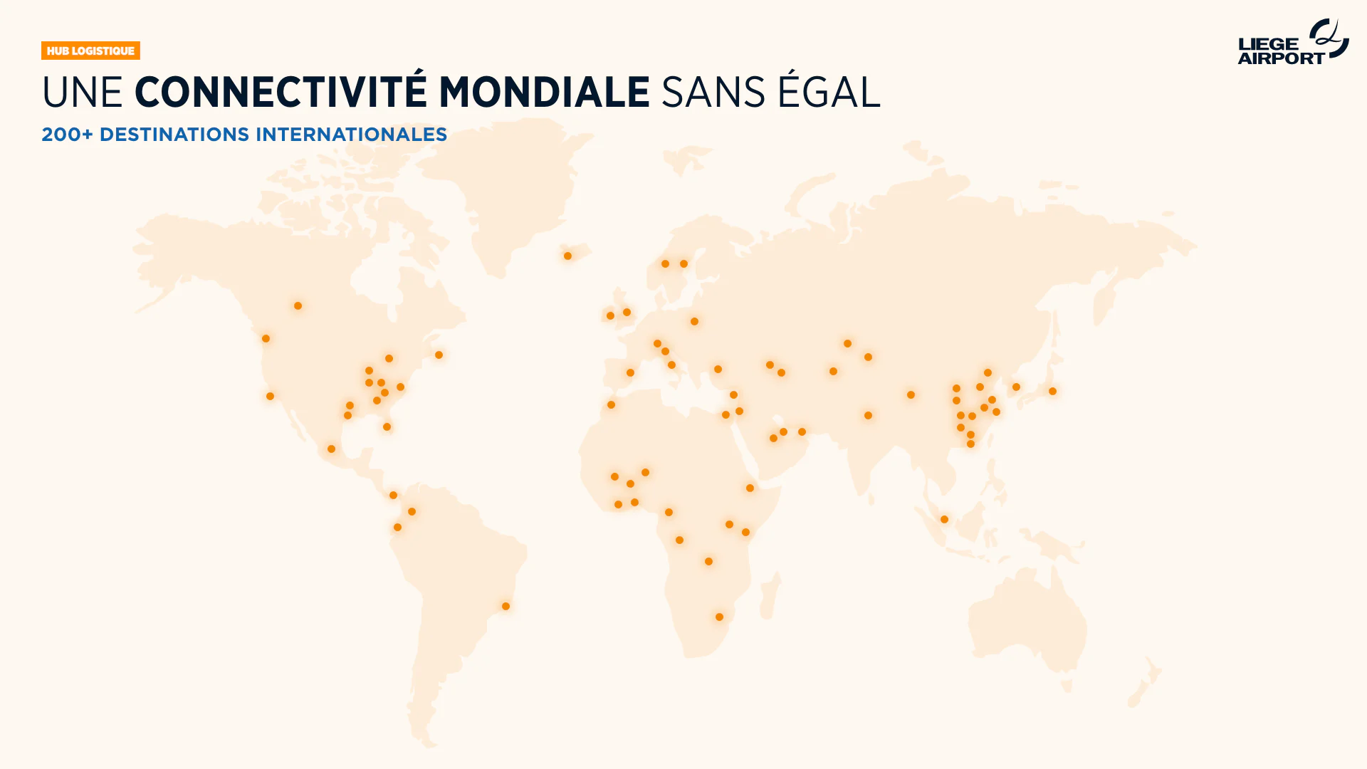 Carte des 200 destinations internationales de Liège Airport